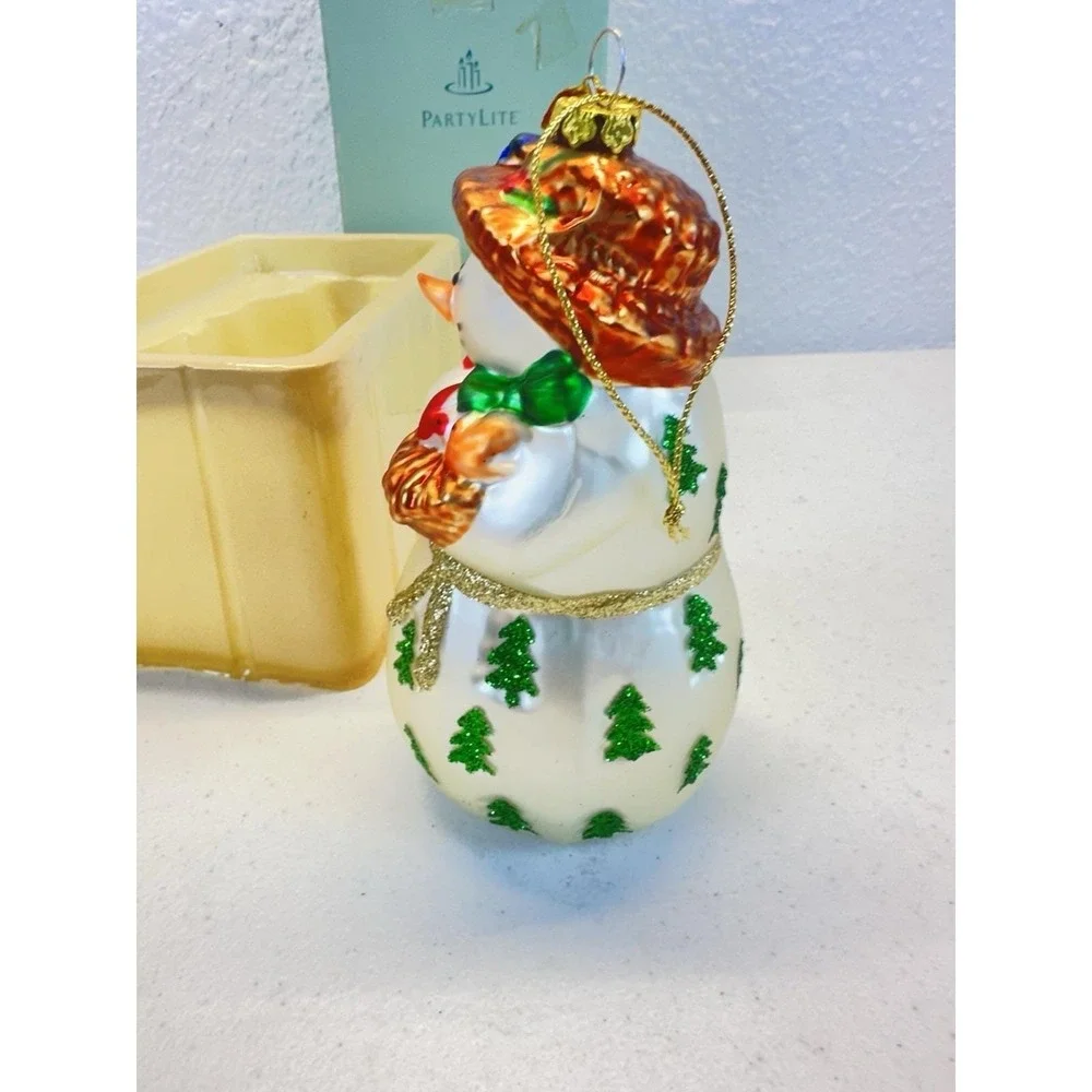 Vintage Party Lite P7632 Snowbell Snowman Mom Glass Ornament Partylite Christmas